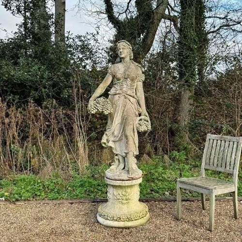 Large Maiden Statue of Water Feature on Pedestal