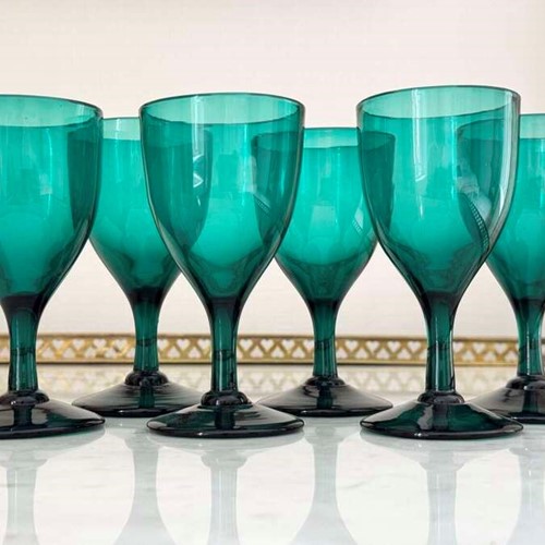 Six Victorian Bristol Green Glasses C1870