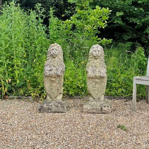 Pair of Heraldic Lions