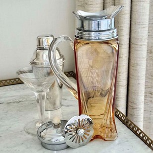 Art Deco Etched Amber Glass Cocktai...