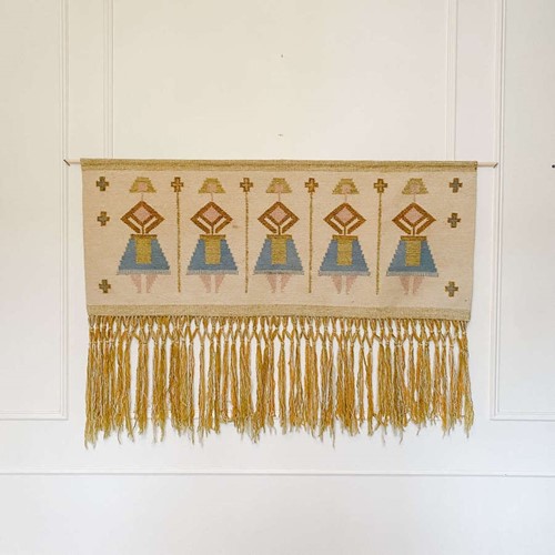 Hand Woven Wool Tapestry Wall Hanging (1960s) – Scandinavian Folk Desi