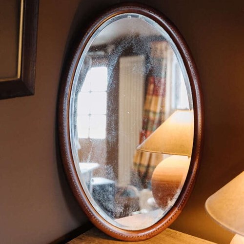 Edwardian Mahogany Oval Inlaid Wall Mirror