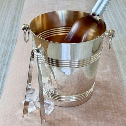 Pristine Vintage Christofle Silver Plated Champagne Wine Bucket Cooler & Tongs