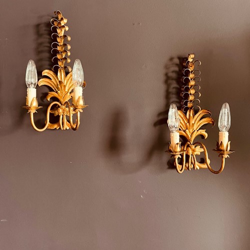 Pair of French Gilt Pineapple Wall Lights