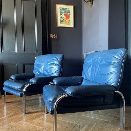 Pair Of French Navy Leather Chairs
