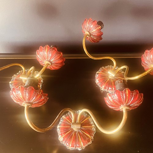 Set Of 3 Murano & Brass Wall Lights