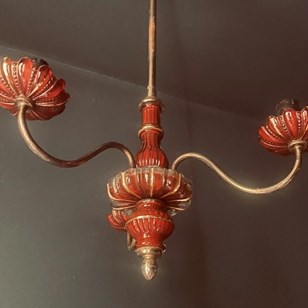 3-Arm Murano Glass & Brass Chandeli...
