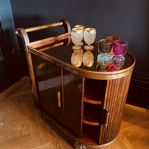 French Art Deco Mirrored Bar Cart