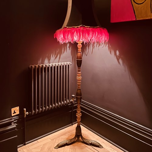 Decorative Brass And Pink Glass Standard Lamp