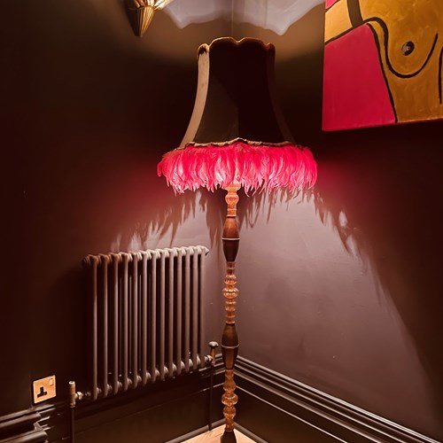Decorative Brass And Pink Glass Standard Lamp