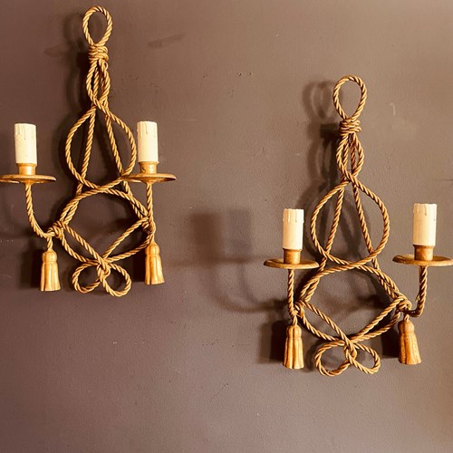 Pair Of Italian Rope & Tassel Wall Lights