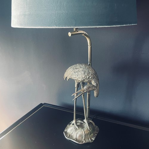 Silver Plate Heron Lamp, By Valenti