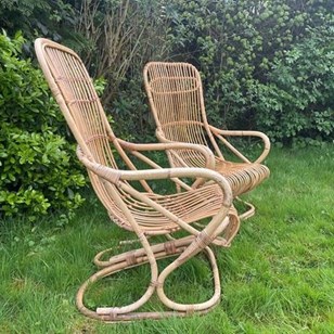 Pair Of  Bamboo Chairs By Tito Agno...
