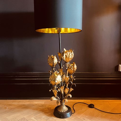 Huge Italian Gilt Flower Floor/Table Lamp