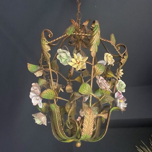 Italian Tole & Ceramic Chandelier