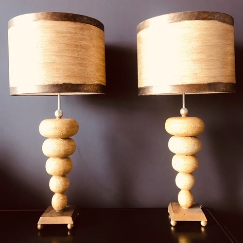 Pair Of Large Textural Table Lamps