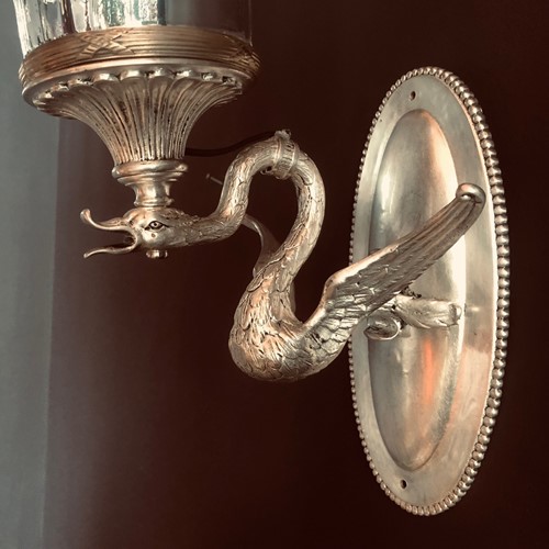 Art Nouveau Silver Plate Swan Wall Light