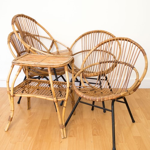 4 mid-century French bamboo satellite chairs