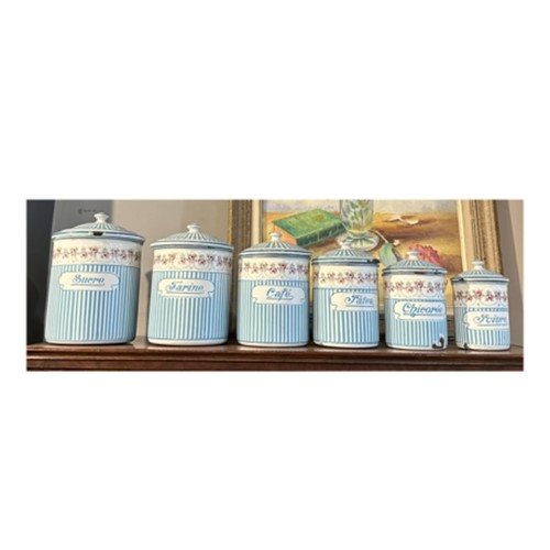 Attractive enamelled French storage canisters (6)