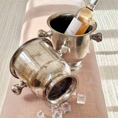 Fab pair Mid 20th Century patinated silver plated wine cooler ice buckets