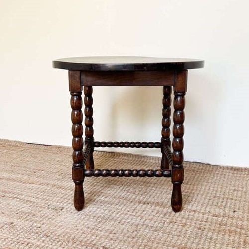 Antique Oak Bobbin Leg Side Table | Round 4-Leg Occasional Table