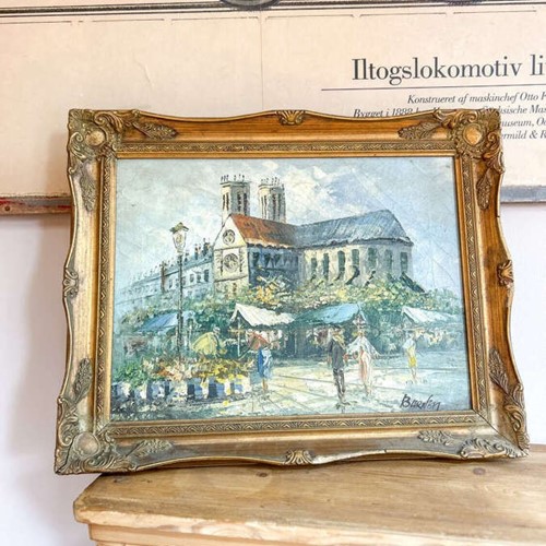 Framed Oil On Canvas By Caroline C. Burnett | Paris Street Scene | Ornate Frame