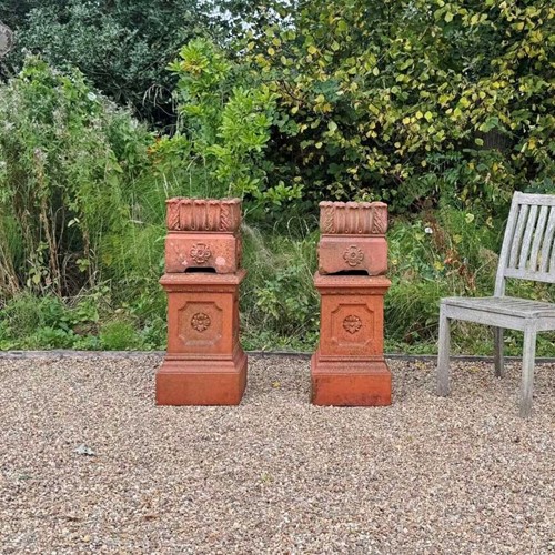 Pair of Antique Terracotta Planters on Pedestals
