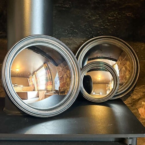 Set of 3 French Convex Mini Mirrors | Black Frames – 3 Sizes