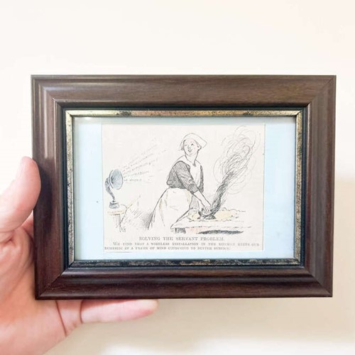 Framed Vintage Humorous Cartoon Print – “Solving The Servant Problem”