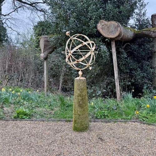 Iron Armillary on Carved Stone Base