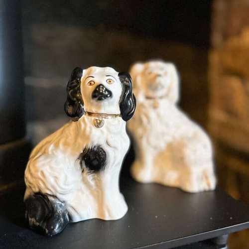 Pair Of Beswick Staffordshire Spaniel Figurines | Black & White, Gold & White
