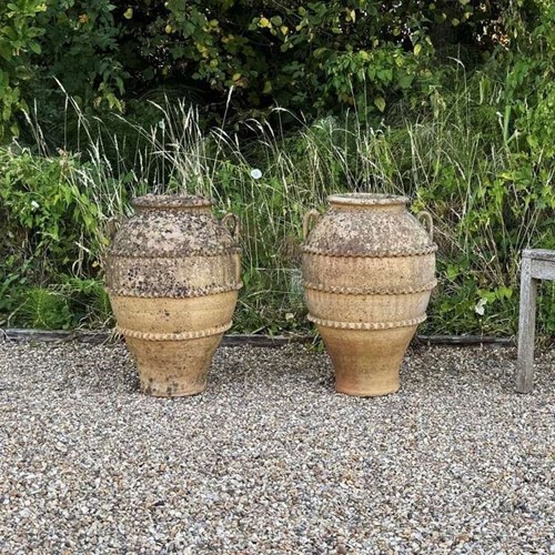 Pair of Weathered Terracotta Amphoras