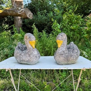 Pair of Weathered Swan Planters