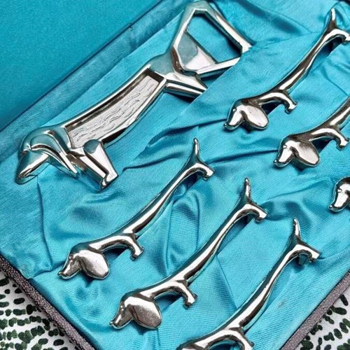 Vintage French Dachshund knife rests & matching bottle opener