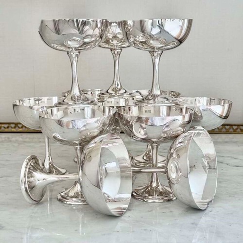 12 outstanding Art Deco silver plated cocktail coupes by Mappin & Webb C1937