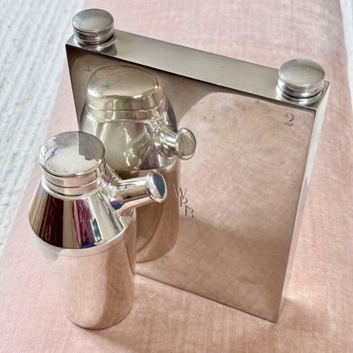 Rare Art Deco silver plated giant double hip flask by James Dixon & Sons