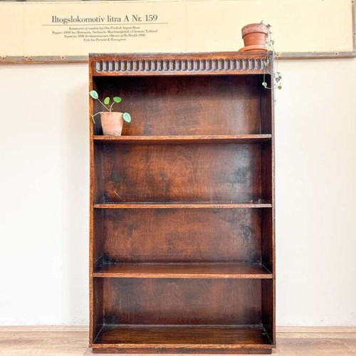 Small Dark Wood Open Bookcase with Carved Detailing