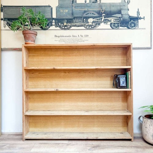 Vintage Handmade Pine Bookcase with Oak Veneer Back