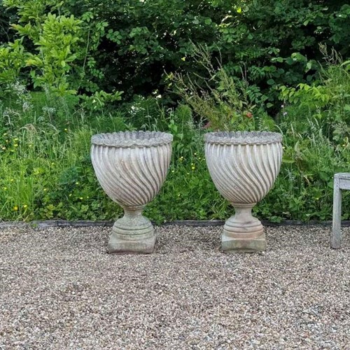 Pair of Large Barley-Twist Urns