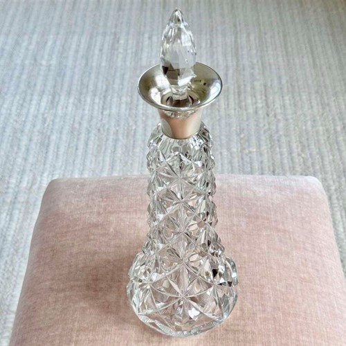 Soaring Art Deco cut crystal & silver collar decanter 1932