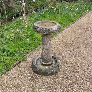 Large Limestone Faux Bois Bird Bath...
