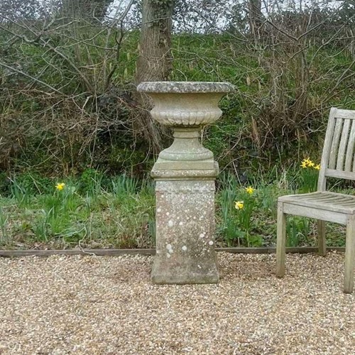 Patinated Urn and Pedestal