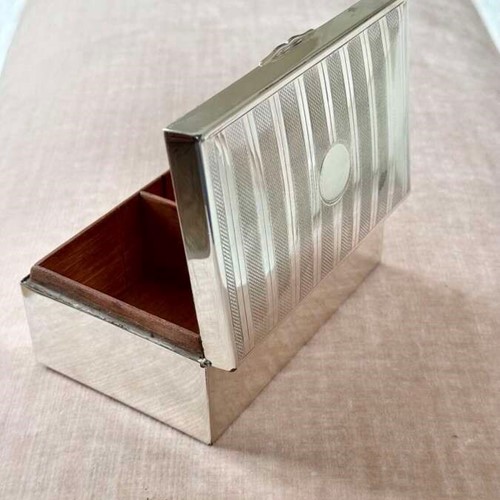 Art Deco Engine turned silver plated box lined with Cedar wood