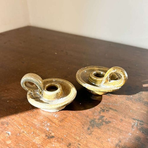 Studio Pottery Candle Stick Holder with Handle