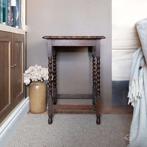 Vintage Oak Square Barley Twist Side Table