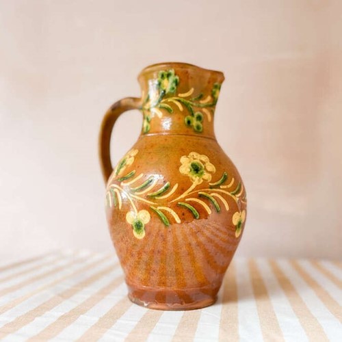Large Floral Ceramic Jug | Vintage Polish Pottery From Stary Sącz