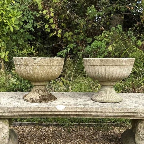 Pair of Fluted Goblet Urns