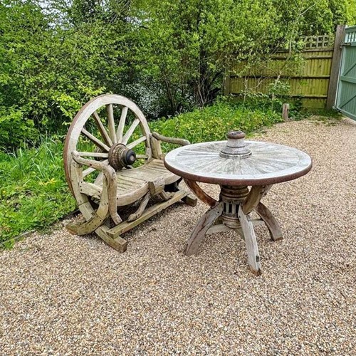 Wagon Wheel Bench and Table