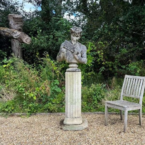 Large Bust of Pan on Column Pedestal