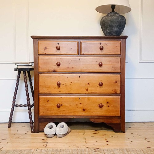 Dark Victorian Pine Chest of Drawers - 5 drawers dark two tone